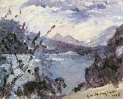 Lovis Corinth, Walchensee mit Bergkette und Uferhang